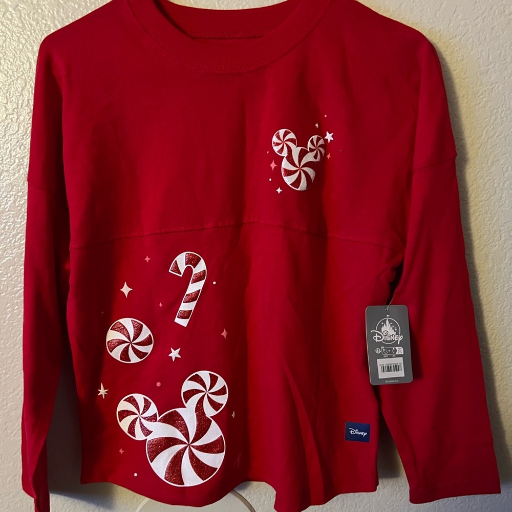 Disney Red Long Sleeve Kids Tee with Candy Cane Design